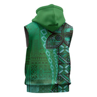 Samoan Pacific Tribal Flower Geometric Art Tattoos Sleeveless Hoodie Siapo Pattern Emerald Glow - Polynesian Pride