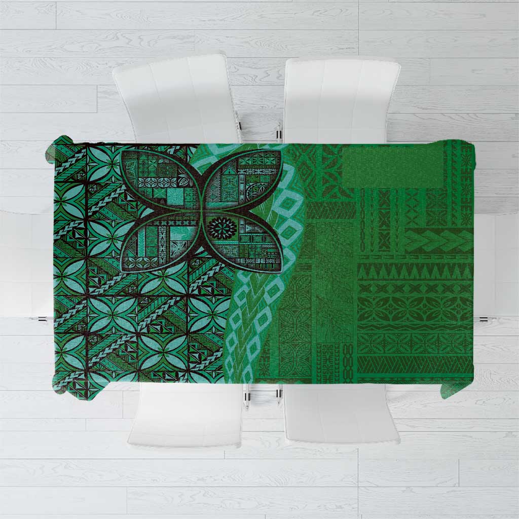 Samoan Pacific Tribal Flower Geometric Art Tattoos Tablecloth Siapo Pattern Emerald Glow - Polynesian Pride