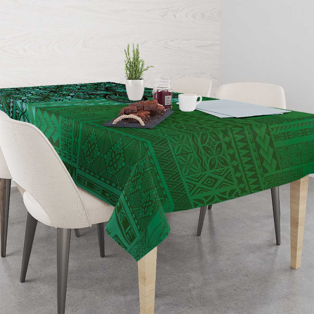 Samoan Pacific Tribal Flower Geometric Art Tattoos Tablecloth Siapo Pattern Emerald Glow - Polynesian Pride
