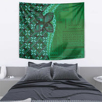 Samoan Pacific Tribal Flower Geometric Art Tattoos Tapestry Siapo Pattern Emerald Glow - Polynesian Pride