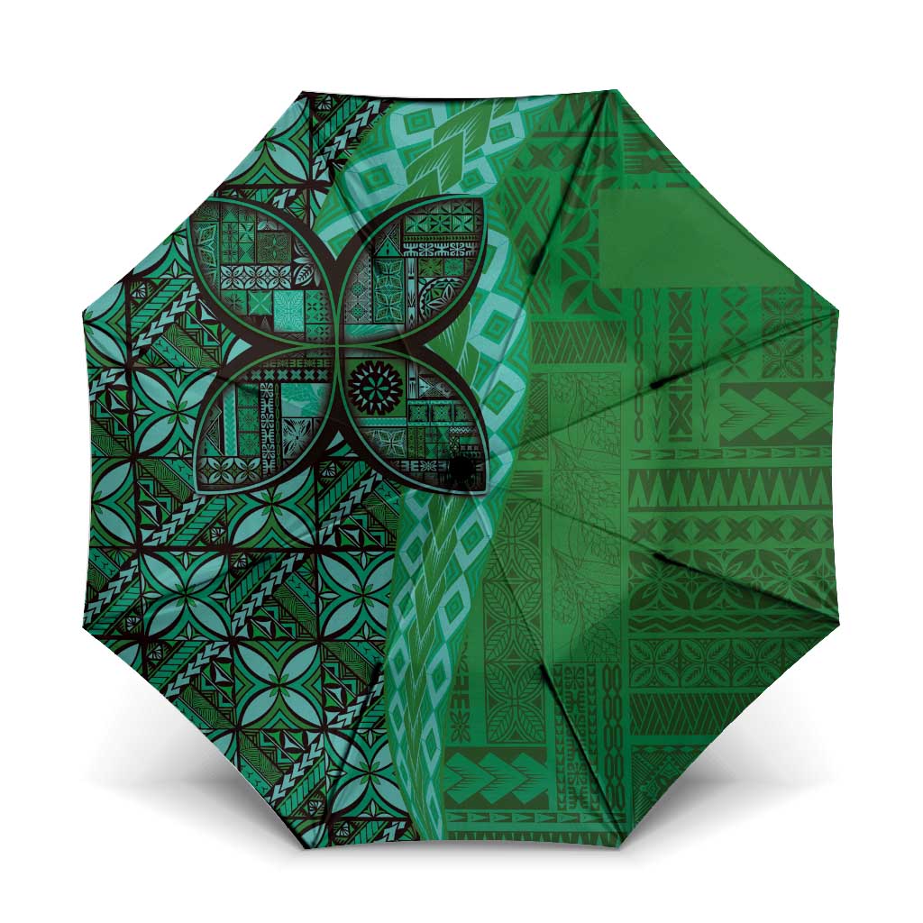 Samoan Pacific Tribal Flower Geometric Art Tattoos Umbrella Siapo Pattern Emerald Glow - Polynesian Pride