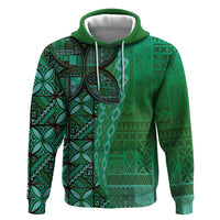 Samoan Pacific Tribal Flower Geometric Art Tattoos Zip Hoodie Siapo Pattern Emerald Glow - Polynesian Pride