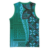Samoan Pacific Tribal Flower Geometric Art Tattoos Basketball Jersey Siapo Pattern Turquoise Tide - Polynesian Pride