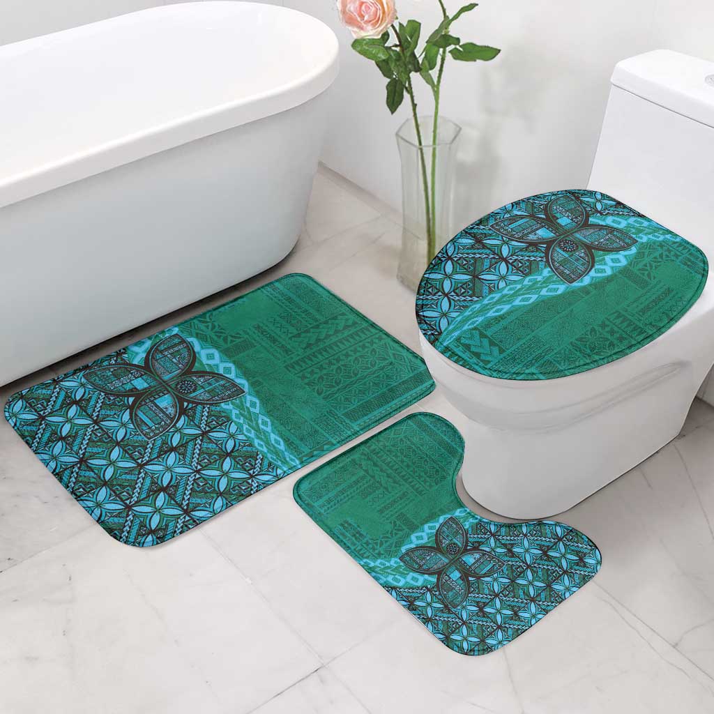 Samoan Pacific Tribal Flower Geometric Art Tattoos Bathroom Set Siapo Pattern Turquoise Tide - Polynesian Pride