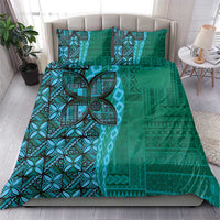 Samoan Pacific Tribal Flower Geometric Art Tattoos Bedding Set Siapo Pattern Turquoise Tide - Polynesian Pride