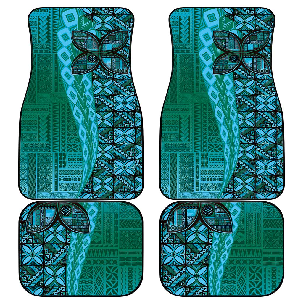 Samoan Pacific Tribal Flower Geometric Art Tattoos Car Mats Siapo Pattern Turquoise Tide - Polynesian Pride