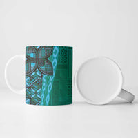 Samoan Pacific Tribal Flower Geometric Art Tattoos Ceramic Mug Siapo Pattern Turquoise Tide - Polynesian Pride