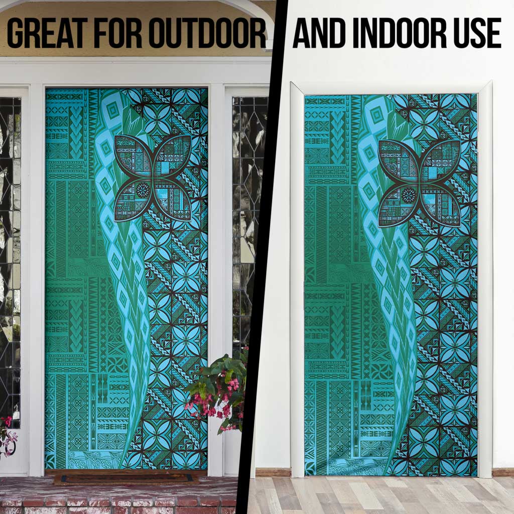 Samoan Pacific Tribal Flower Geometric Art Tattoos Door Cover Siapo Pattern Turquoise Tide - Polynesian Pride