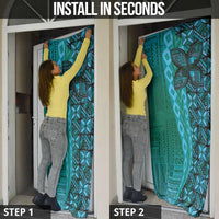 Samoan Pacific Tribal Flower Geometric Art Tattoos Door Cover Siapo Pattern Turquoise Tide - Polynesian Pride