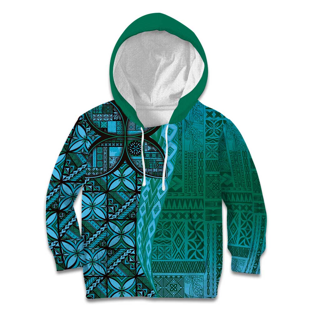 Samoan Pacific Tribal Flower Geometric Art Tattoos Kid Hoodie Siapo Pattern Turquoise Tide - Polynesian Pride