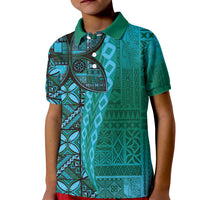 Samoan Pacific Tribal Flower Geometric Art Tattoos Kid Polo Shirt Siapo Pattern Turquoise Tide - Polynesian Pride