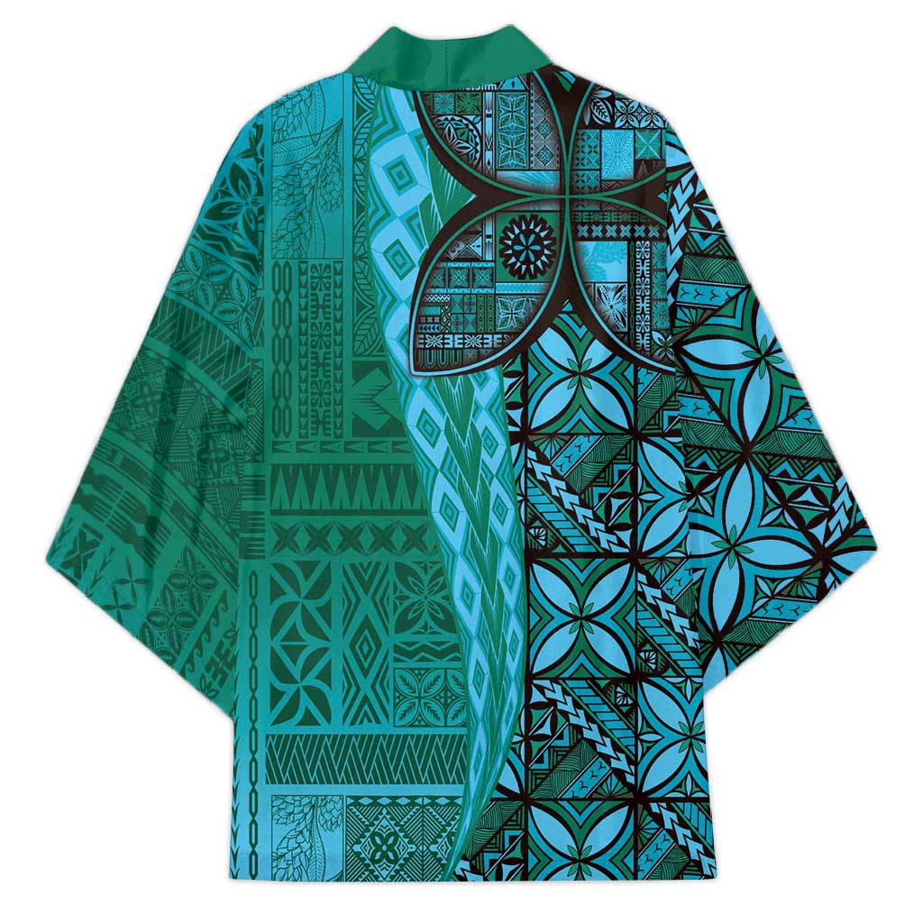 Samoan Pacific Tribal Flower Geometric Art Tattoos Kimono Siapo Pattern Turquoise Tide - Polynesian Pride