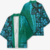Samoan Pacific Tribal Flower Geometric Art Tattoos Kimono Siapo Pattern Turquoise Tide - Polynesian Pride