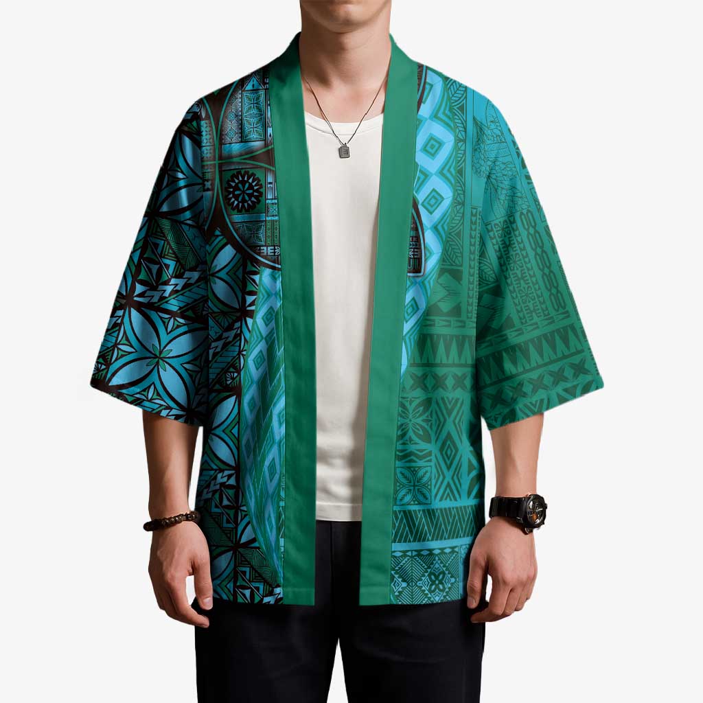 Samoan Pacific Tribal Flower Geometric Art Tattoos Kimono Siapo Pattern Turquoise Tide - Polynesian Pride