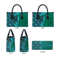 Samoan Pacific Tribal Flower Geometric Art Tattoos Leather Bag Siapo Pattern Turquoise Tide - Polynesian Pride