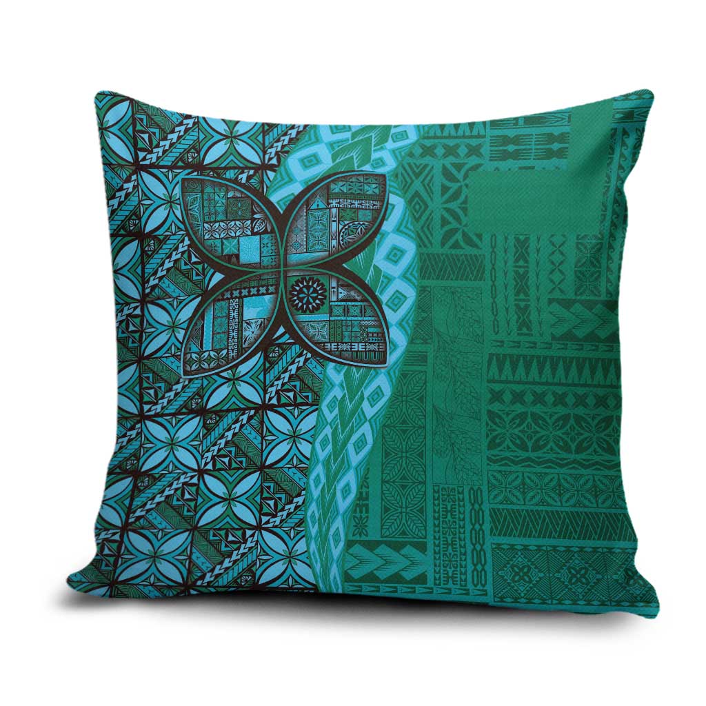 Samoan Pacific Tribal Flower Geometric Art Tattoos Pillow Cover Siapo Pattern Turquoise Tide - Polynesian Pride