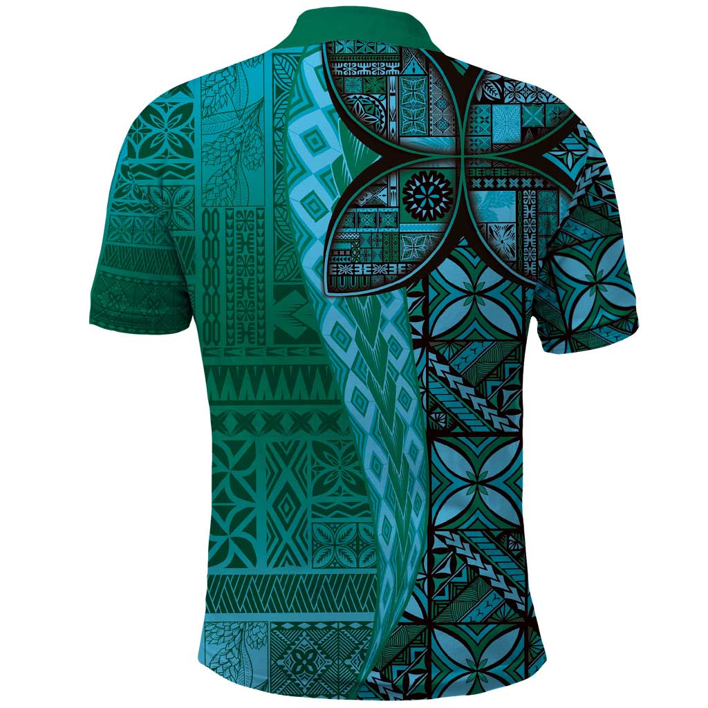 Samoan Pacific Tribal Flower Geometric Art Tattoos Polo Shirt Siapo Pattern Turquoise Tide - Polynesian Pride