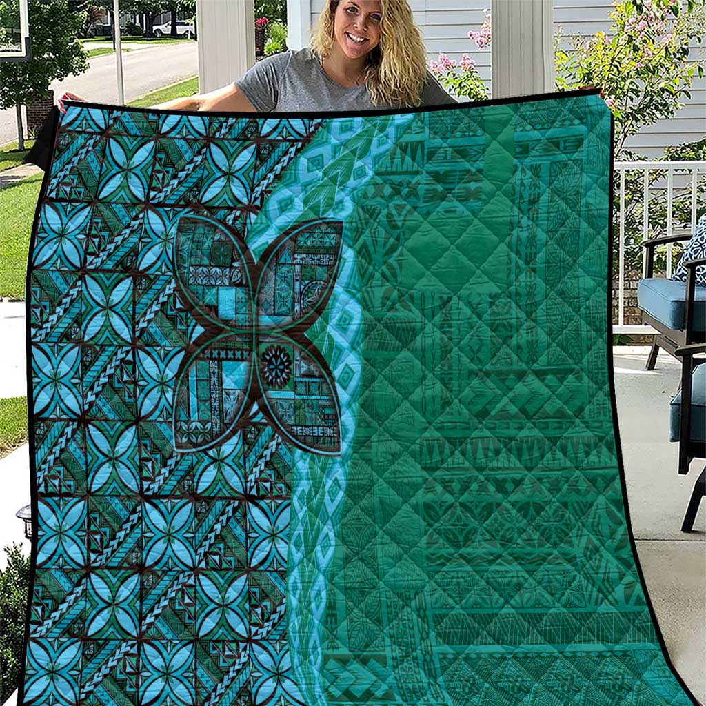 Samoan Pacific Tribal Flower Geometric Art Tattoos Quilt Siapo Pattern Turquoise Tide - Polynesian Pride