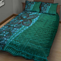 Samoan Pacific Tribal Flower Geometric Art Tattoos Quilt Bed Set Siapo Pattern Turquoise Tide - Polynesian Pride
