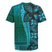 Samoan Pacific Tribal Flower Geometric Art Tattoos Rugby Jersey Siapo Pattern Turquoise Tide - Polynesian Pride