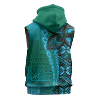Samoan Pacific Tribal Flower Geometric Art Tattoos Sleeveless Hoodie Siapo Pattern Turquoise Tide - Polynesian Pride