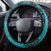 Samoan Pacific Tribal Flower Geometric Art Tattoos Steering Wheel Cover Siapo Pattern Turquoise Tide - Polynesian Pride