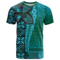 Samoan Pacific Tribal Flower Geometric Art Tattoos T Shirt Siapo Pattern Turquoise Tide - Polynesian Pride