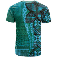 Samoan Pacific Tribal Flower Geometric Art Tattoos T Shirt Siapo Pattern Turquoise Tide - Polynesian Pride
