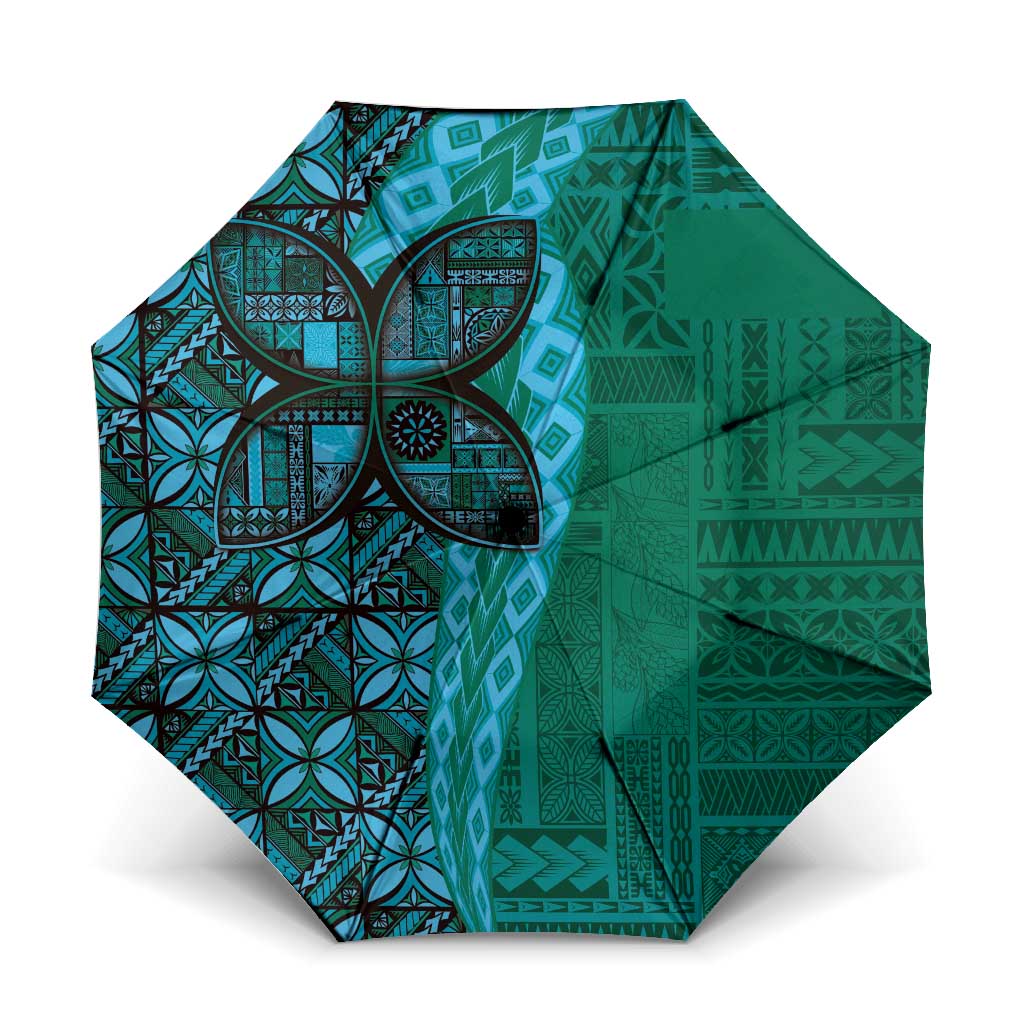 Samoan Pacific Tribal Flower Geometric Art Tattoos Umbrella Siapo Pattern Turquoise Tide - Polynesian Pride