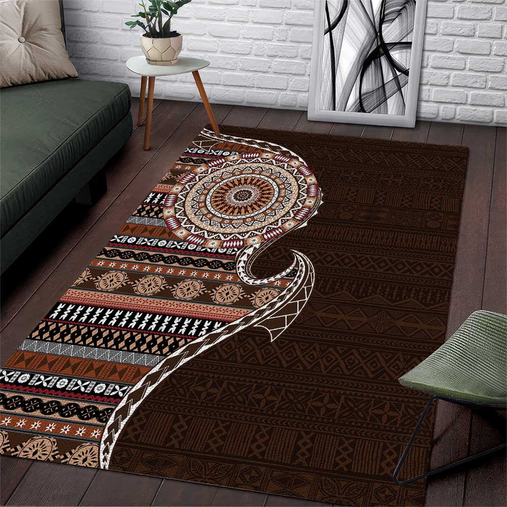 Fijian Masi Tribal Tattoos Art Pattern Area Rug Brown Color Half Style LT03 Brown - Polynesian Pride