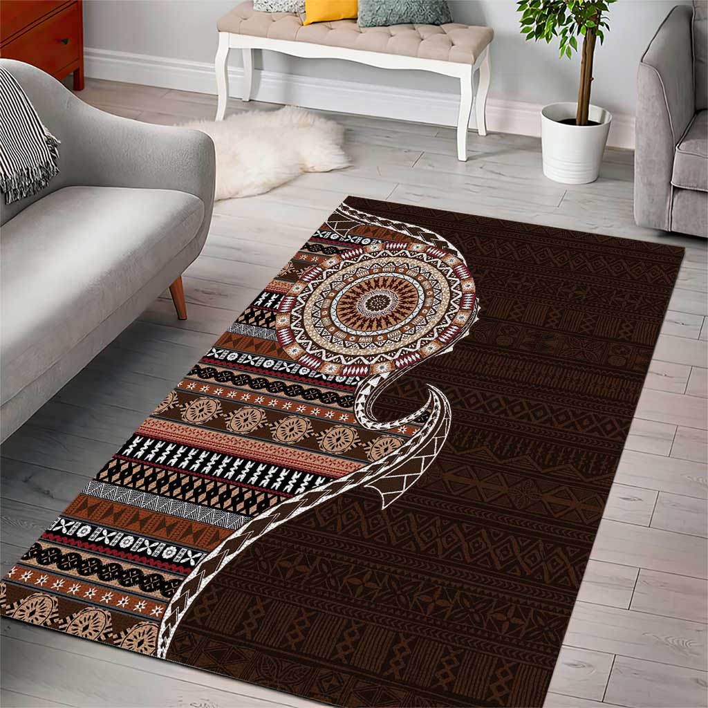 Fijian Masi Tribal Tattoos Art Pattern Area Rug Brown Color Half Style LT03 - Polynesian Pride