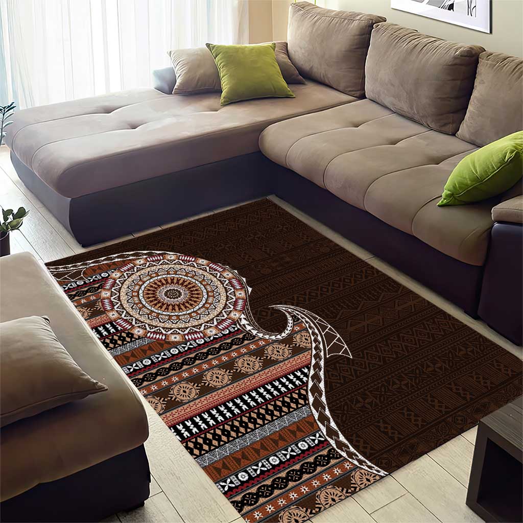 Fijian Masi Tribal Tattoos Art Pattern Area Rug Brown Color Half Style LT03 - Polynesian Pride