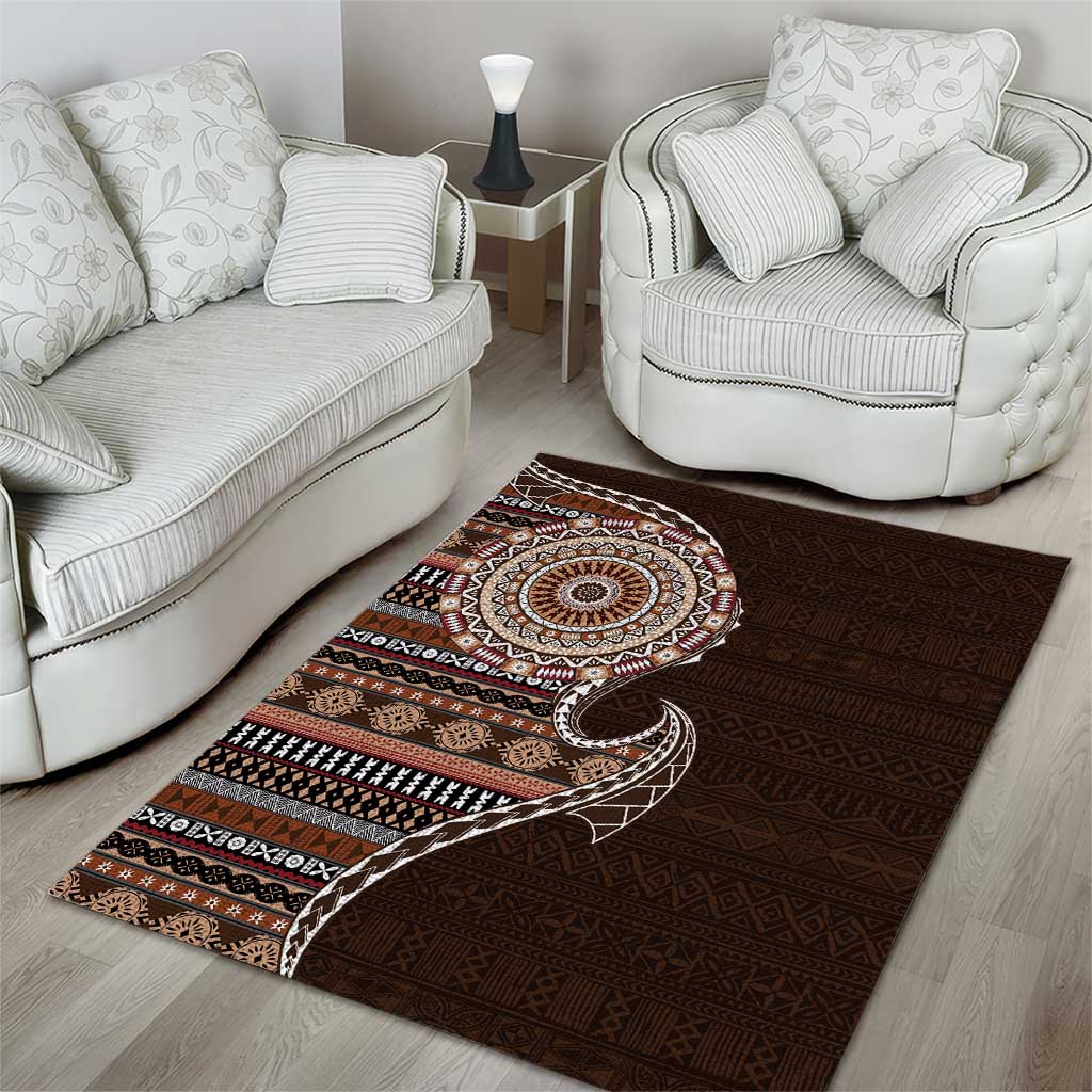Fijian Masi Tribal Tattoos Art Pattern Area Rug Brown Color Half Style LT03 - Polynesian Pride