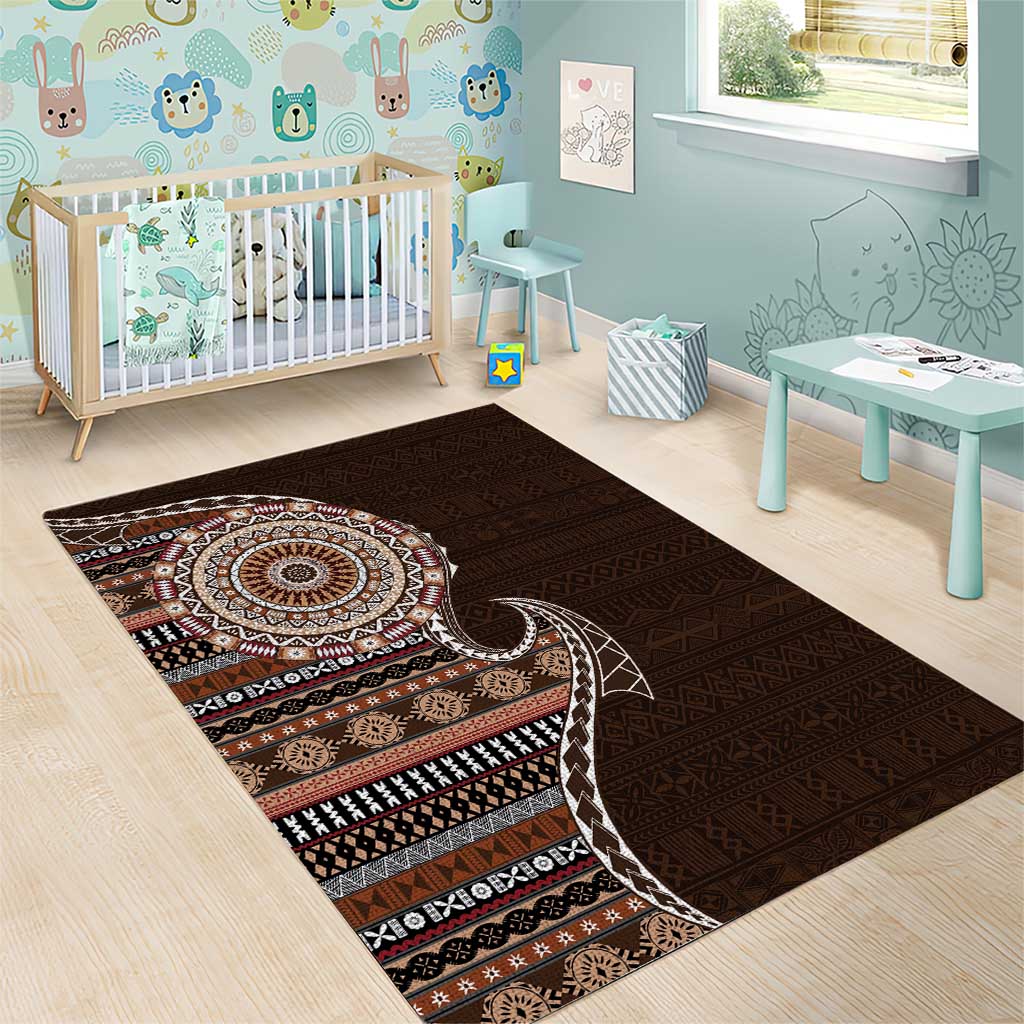 Fijian Masi Tribal Tattoos Art Pattern Area Rug Brown Color Half Style LT03 - Polynesian Pride
