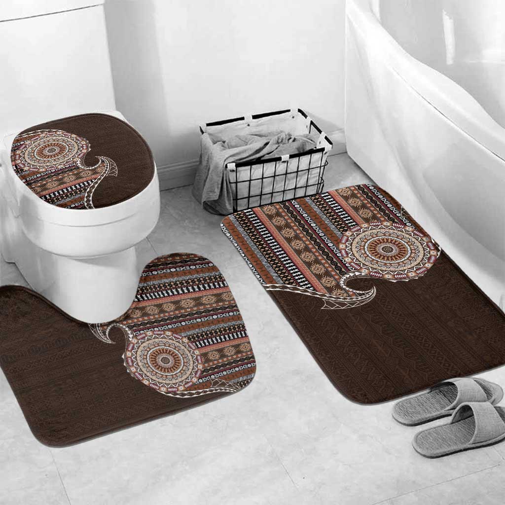 Fijian Masi Tribal Tattoos Art Pattern Bathroom Set Brown Color Half Style - Polynesian Pride