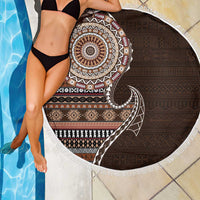 Fijian Masi Tribal Tattoos Art Pattern Beach Blanket Brown Color Half Style - Polynesian Pride