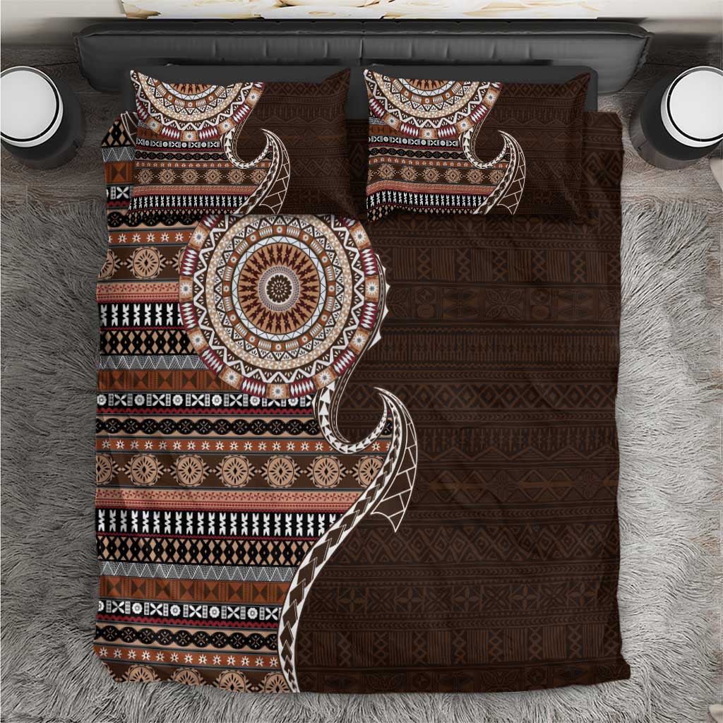 Fijian Masi Tribal Tattoos Art Pattern Bedding Set Brown Color Half Style - Polynesian Pride