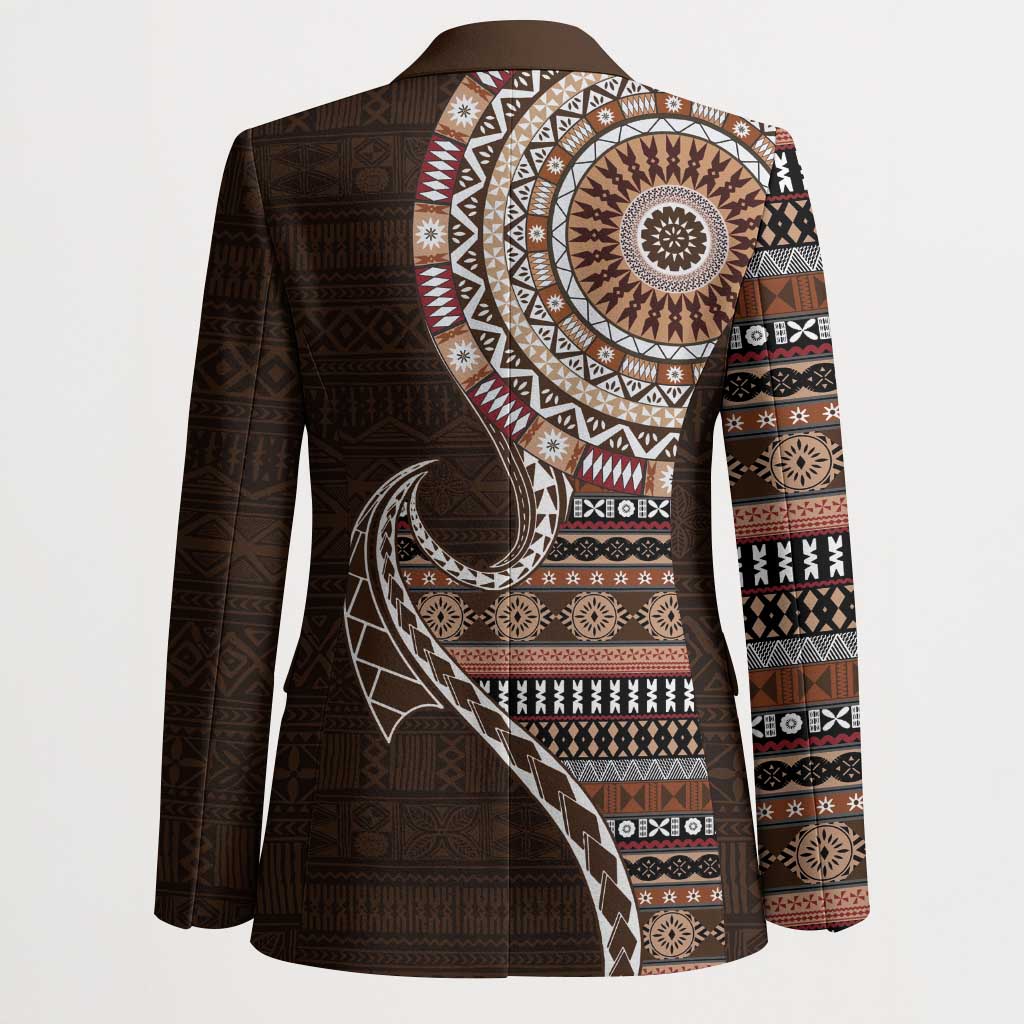 Fijian Masi Tribal Tattoos Art Pattern Blazer Brown Color Half Style - Polynesian Pride