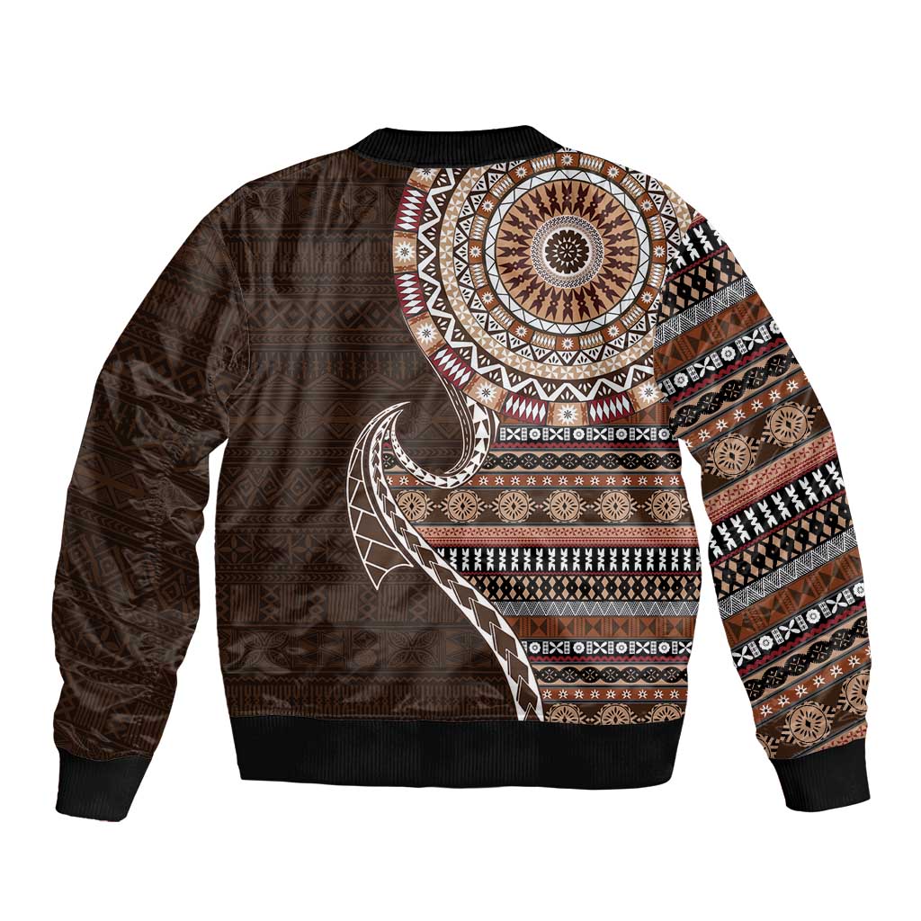 Fijian Masi Tribal Tattoos Art Pattern Bomber Jacket Brown Color Half Style - Polynesian Pride