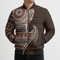Fijian Masi Tribal Tattoos Art Pattern Bomber Puffer Jacket Brown Color Half Style - Polynesian Pride