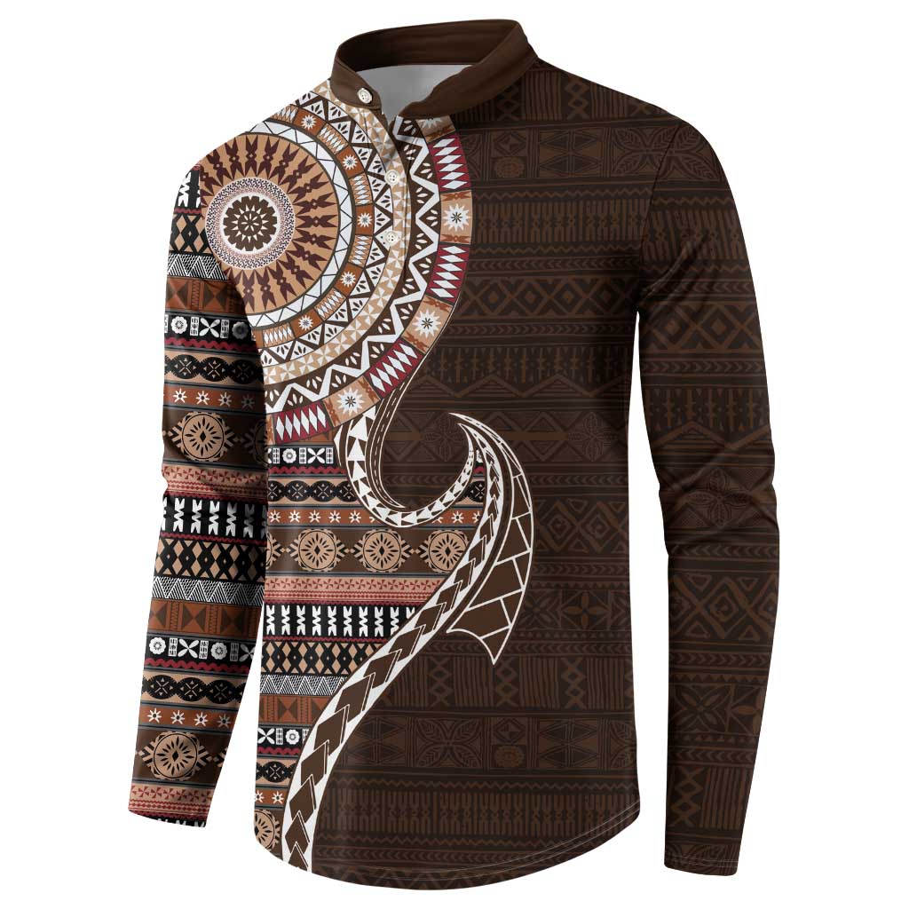 Fijian Masi Tribal Tattoos Art Pattern Button Sweatshirt Brown Color Half Style - Polynesian Pride