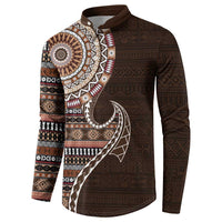 Fijian Masi Tribal Tattoos Art Pattern Button Sweatshirt Brown Color Half Style - Polynesian Pride