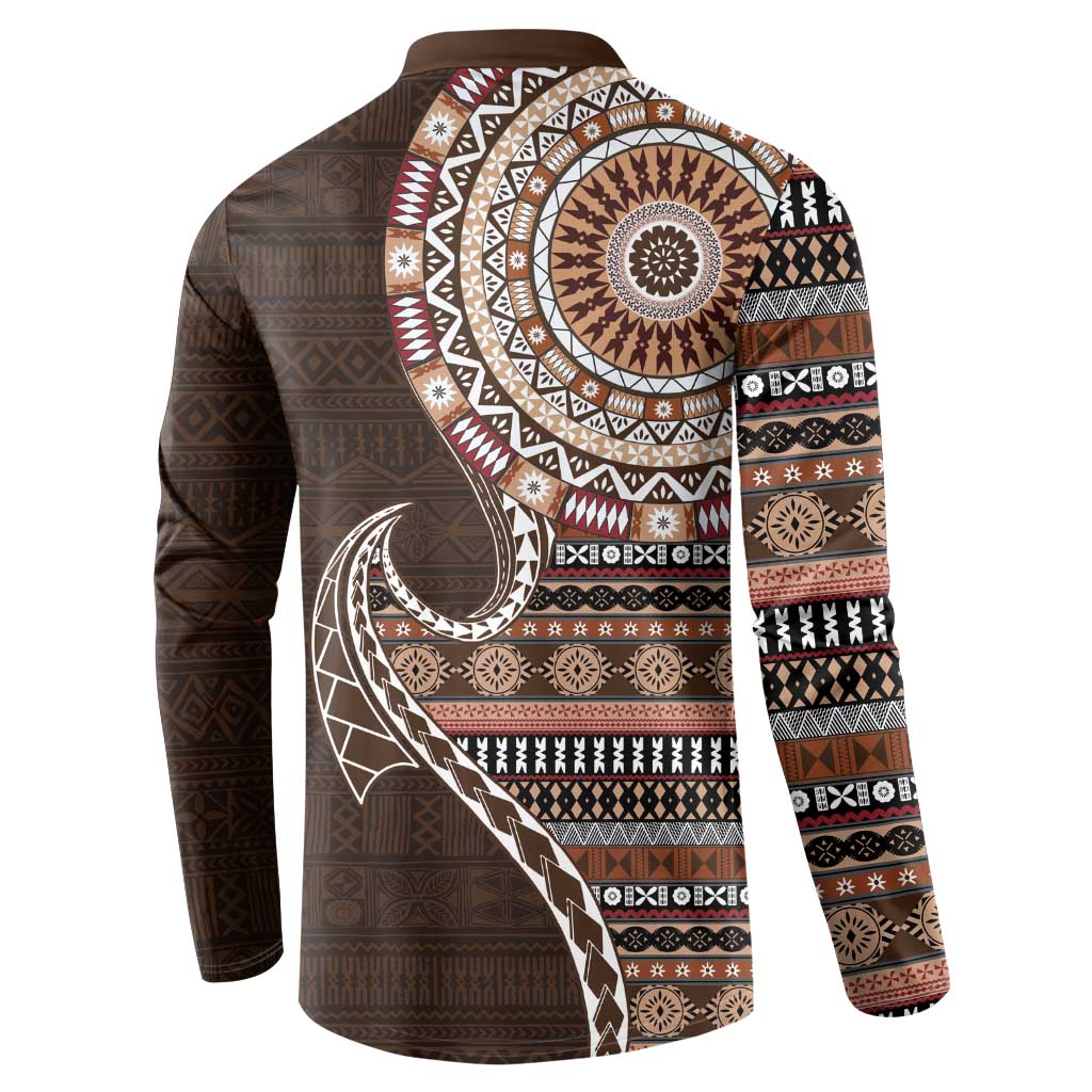 Fijian Masi Tribal Tattoos Art Pattern Button Sweatshirt Brown Color Half Style - Polynesian Pride