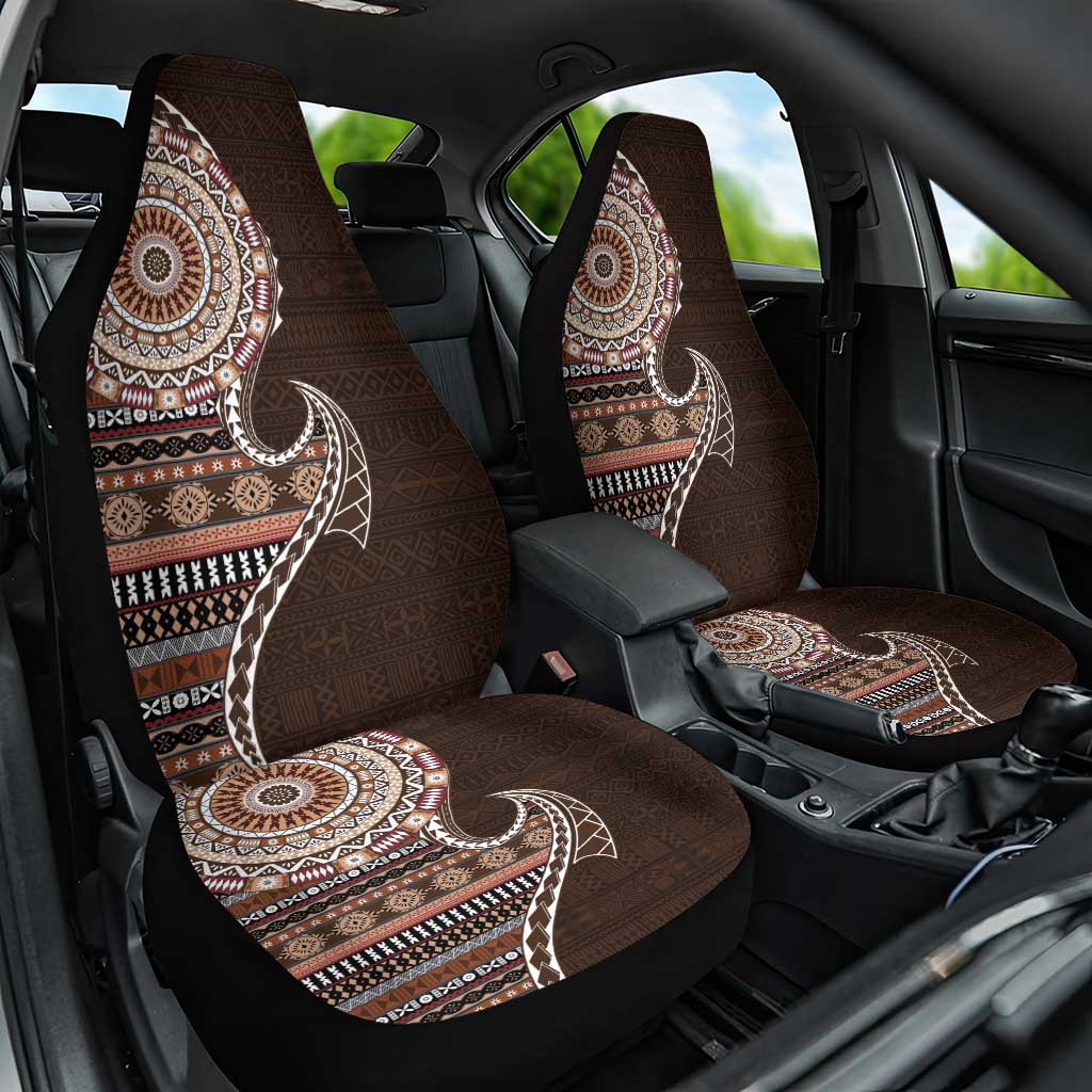 Fijian Masi Tribal Tattoos Art Pattern Car Seat Cover Brown Color Half Style - Polynesian Pride