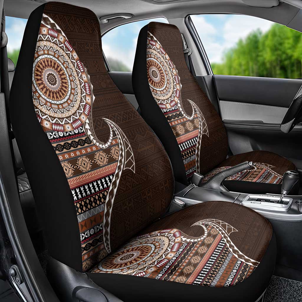 Fijian Masi Tribal Tattoos Art Pattern Car Seat Cover Brown Color Half Style - Polynesian Pride