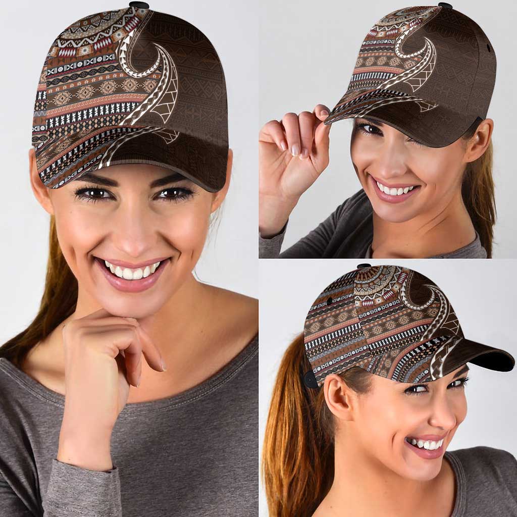 Fijian Masi Tribal Tattoos Art Pattern Classic Cap Brown Color Half Style - Polynesian Pride