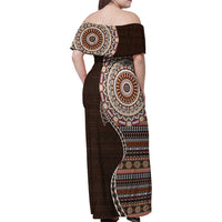 Fijian Masi Tribal Tattoos Art Pattern Family Matching Off Shoulder Maxi Dress and Hawaiian Shirt Brown Color Half Style - Polynesian Pride