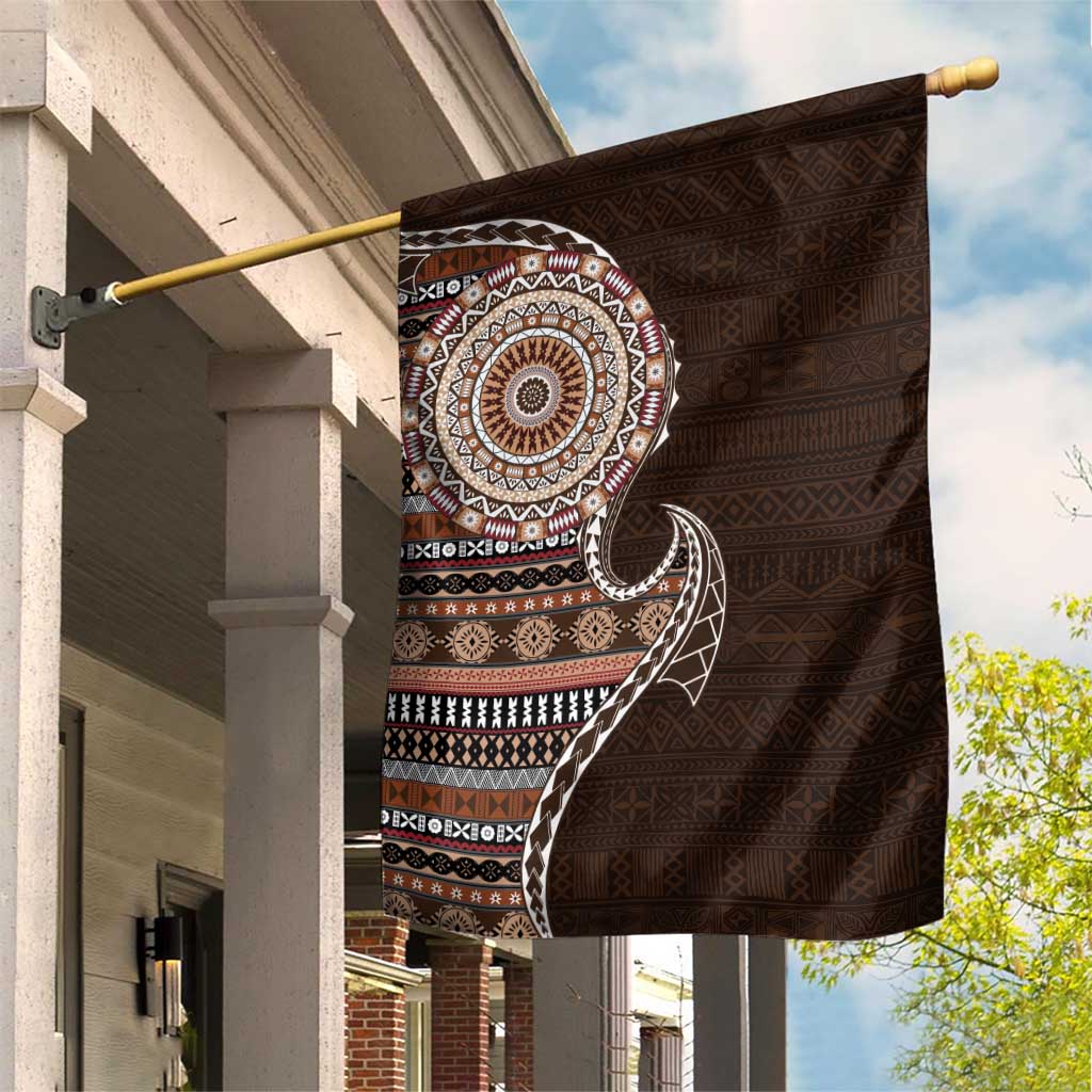 Fijian Masi Tribal Tattoos Art Pattern Garden Flag Brown Color Half Style - Polynesian Pride