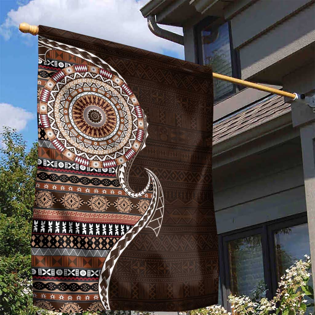 Fijian Masi Tribal Tattoos Art Pattern Garden Flag Brown Color Half Style - Polynesian Pride