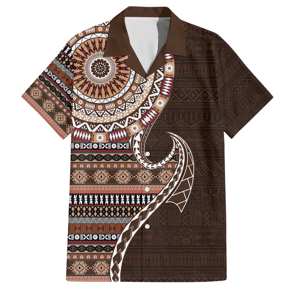 Fijian Masi Tribal Tattoos Art Pattern Hawaiian Shirt Brown Color Half Style - Polynesian Pride